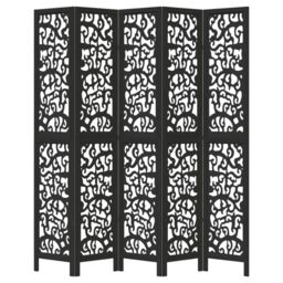 Berkfield Home Room Divider 5 Panels Black Solid Wood Paulownia - thumbnail 4