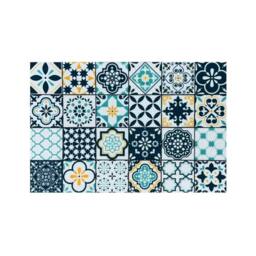 The Rug Shop UK Blue Yellow Cream Modern Floral Geometric Easy to Clean Mat in Teal - Size: 50 cm x 75 cm