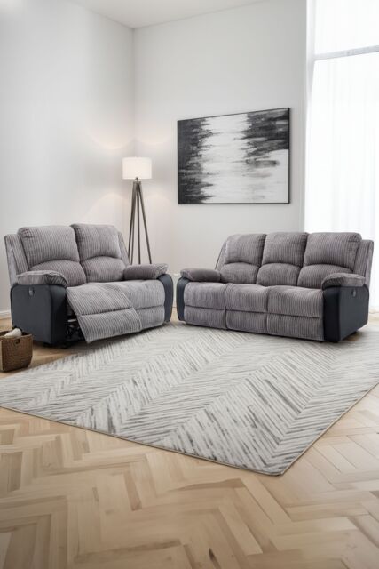 More4Homes Postana Electric Recliner Jumbo Cord 2+3 Seater Sofa Set in Grey - image 1