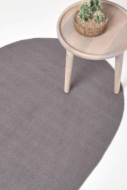 Homescapes Handmade Woven Braided Oval Rug in Grey - Size: 110 cm x 170 cm - image 1