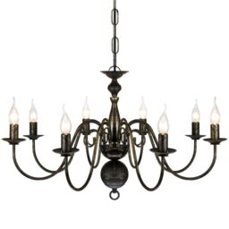 Berkfield Home Antique Black Metal Chandelier 8 x E14 Bulbs - thumbnail 4