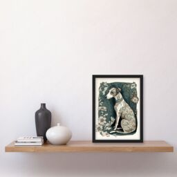 Artery8 Whippet Dog with Floral Pattern Fur Coat Art Nouveau Inspired Watercolour Illustration Artwork Framed Wall Art Print A4 in Black - thumbnail 2