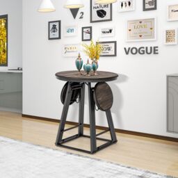 Costway 3-Piece Round Table & Stool Set Dining Bar Table w/ 2 Foldable Stools in Grey - thumbnail 2