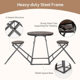 Costway 3-Piece Round Table & Stool Set Dining Bar Table w/ 2 Foldable Stools in Grey - thumbnail 6