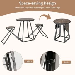 Costway 3-Piece Round Table & Stool Set Dining Bar Table w/ 2 Foldable Stools in Grey - thumbnail 4