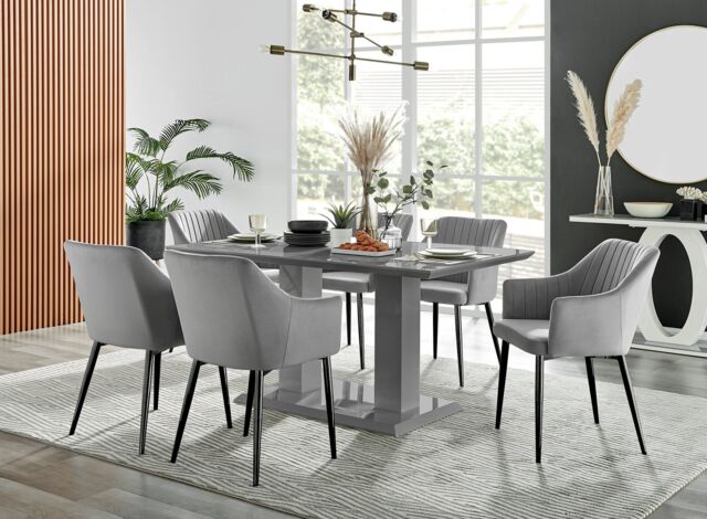 FurnitureboxUK Imperia High Gloss Grey Dining Table & 6 Calla Black Leg Chairs - image 1