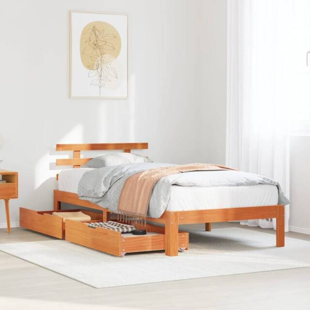 Berkfield Home Bed Frame with Drawers without Mattress Wax Brown 75x190 cm Small Single - image 1