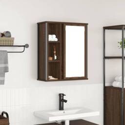 Berkfield Home Bathroom Wall Cabinet with Mirror Brown Oak 50x21x60 cm - Size: 50 x 21 x 60 cm - thumbnail 2