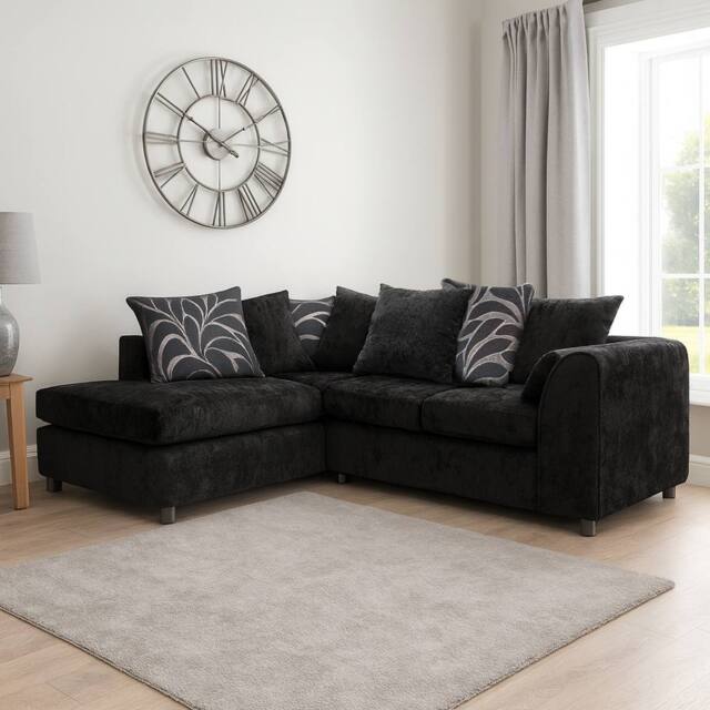 Furnishings For Less UK Zina Fabric L Shaped Corner Sofa Left Hand Facing 3-4 Seater Chenille in Black - image 1