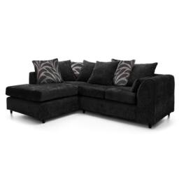Furnishings For Less UK Zina Fabric L Shaped Corner Sofa Left Hand Facing 3-4 Seater Chenille in Black - thumbnail 2