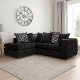 Furnishings For Less UK Zina Fabric L Shaped Corner Sofa Left Hand Facing 3-4 Seater Chenille in Black - thumbnail 1