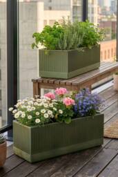 Dibor Set of 2 Mela Rib Green Summer Outdoor Garden Planters - Size: Large - thumbnail 2