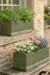 Dibor Set of 2 Mela Rib Green Summer Outdoor Garden Planters - Size: Large - thumbnail 1