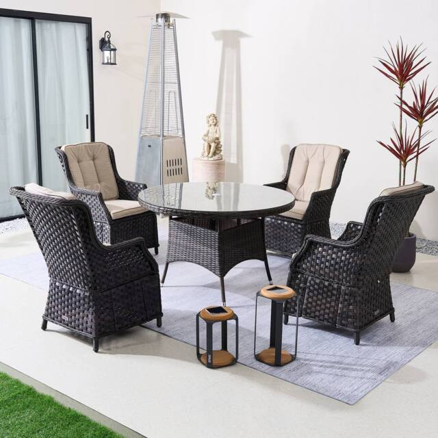 Direct Wicker 5‑Piece Outdoor Rattan Dining Set, Garden Aluminum Round Table in Brown - Size: 4 Person - image 1