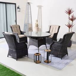 Direct Wicker 5‑Piece Outdoor Rattan Dining Set, Garden Aluminum Round Table in Brown - Size: 4 Person - thumbnail 7