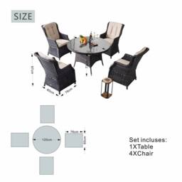 Direct Wicker 5‑Piece Outdoor Rattan Dining Set, Garden Aluminum Round Table in Brown - Size: 4 Person - thumbnail 6