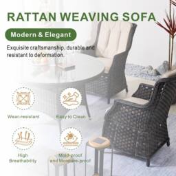 Direct Wicker 5‑Piece Outdoor Rattan Dining Set, Garden Aluminum Round Table in Brown - Size: 4 Person - thumbnail 2