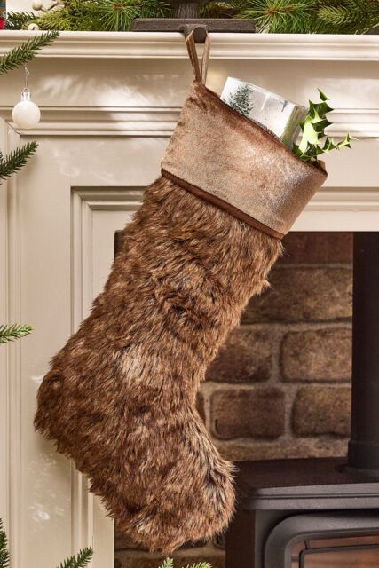 Dibor Set of 4 Traditional Beresford Dark Brown Faux Fur Christmas Stocking in Grey - Size: 4 Pack - image 1