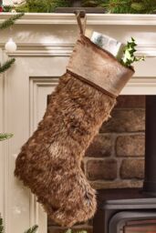 Dibor Set of 4 Traditional Beresford Dark Brown Faux Fur Christmas Stocking in Grey - Size: 4 Pack