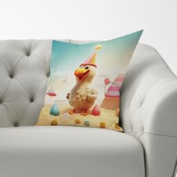 Warren Reed - Designer Funky Chicken On A Beach Holiday Cushions in Yellow - Size: 45 cm x 45 cm - thumbnail 3