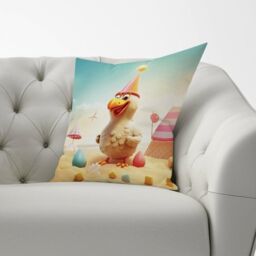 Warren Reed - Designer Funky Chicken On A Beach Holiday Cushions in Yellow - Size: 45 cm x 45 cm - thumbnail 2