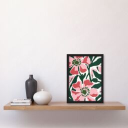 "Artery8 Wall Art Print Flower Blooms Pink Green Bright Abstract Painting Art Framed Poster in Black - Size: W12"" x H16""" - thumbnail 4