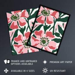 "Artery8 Wall Art Print Flower Blooms Pink Green Bright Abstract Painting Art Framed Poster in Black - Size: W12"" x H16""" - thumbnail 2