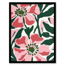 "Artery8 Wall Art Print Flower Blooms Pink Green Bright Abstract Painting Art Framed Poster in Black - Size: W12"" x H16""" - thumbnail 1