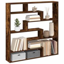 Berkfield Home Wall Cube Shelf 7 Compartments Smoked Oak Engineered Wood in Brown - thumbnail 1