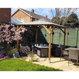 Dunster House Wooden Gazebo Hot Tub Shelter 2.5m x 2.5m with Roof Felt - Erin in Brown - thumbnail 2