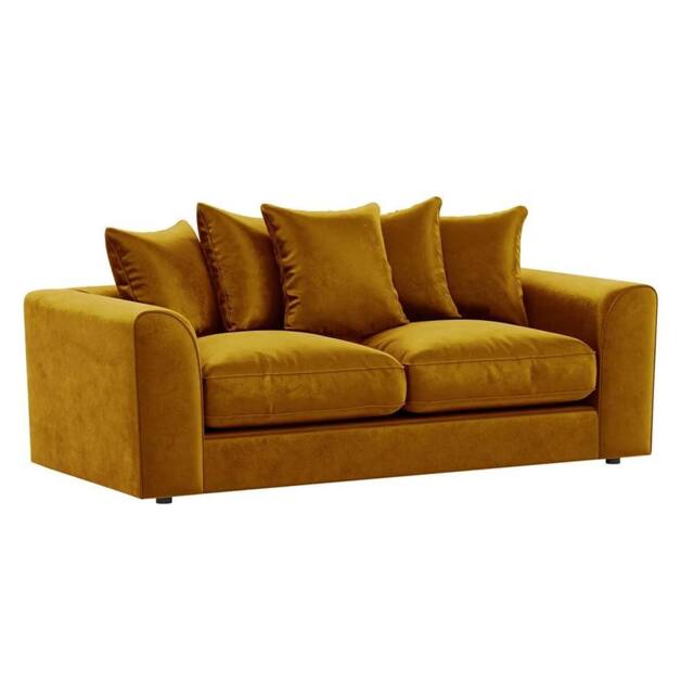 Furnishings For Less UK Brooklyn Plush Velvet Fibre Fabric 3 Seater Sofa Scatter Back in Gold - image 1
