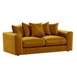 Furnishings For Less UK Brooklyn Plush Velvet Fibre Fabric 3 Seater Sofa Scatter Back in Gold