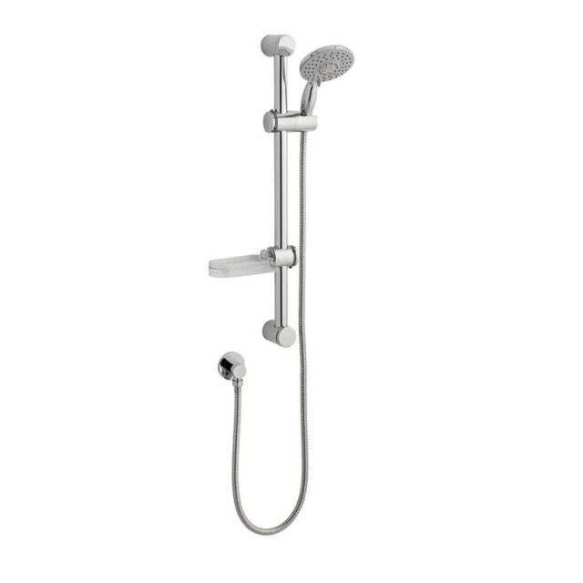Clifton Shower Slide Rail Kit with Soap Tray & Six Mode Shower Head Handset in Metallic Silver