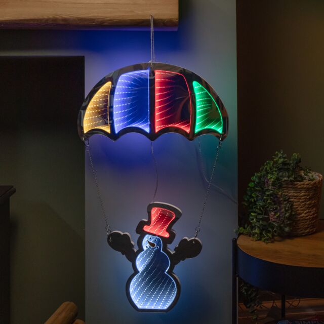 Samuel Alexander 60cm LED Infinity Christmas Light Hanging Parachute with Snowman Decoration - image 1