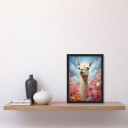 Artery8 Wall Art Print Happy Llama Peeking Head Over Pink Flowers Bright Colourful Artwork Kids Bedroom Dreamy Spring Meadow Artwork Framed A4 - thumbnail 2