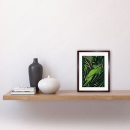 "Artery8 Wall Art Print Green Modern Vintage Retro Abstract Jungle Tropical Leaves Parrots Artwork Framed 9X7 Inch in Brown - Size: W7"" x H9""" - thumbnail 2
