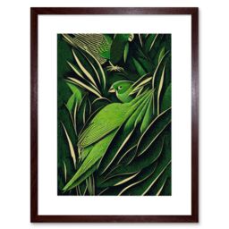 "Artery8 Wall Art Print Green Modern Vintage Retro Abstract Jungle Tropical Leaves Parrots Artwork Framed 9X7 Inch in Brown - Size: W7"" x H9""" - thumbnail 1