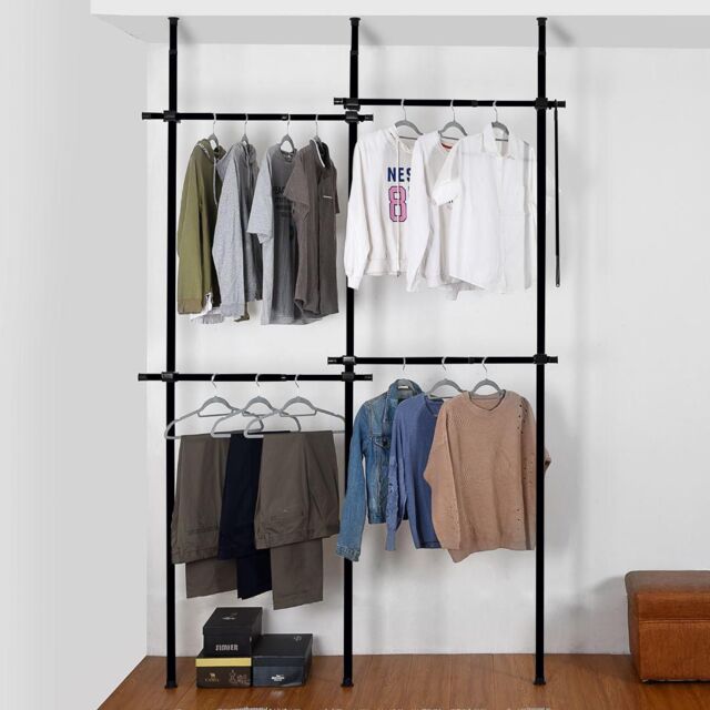 House of Home Telescopic Clothes Rail Double Wardrobe Hanging Rack Adjustable Storage Black - image 1