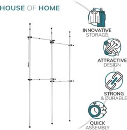 House of Home Telescopic Clothes Rail Double Wardrobe Hanging Rack Adjustable Storage Black - thumbnail 4
