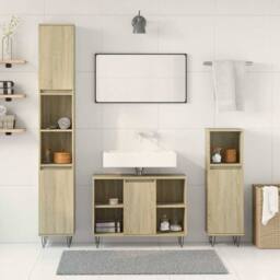 Berkfield Home Durable 3 Piece Bathroom Furniture Set Sonoma Oak Engineered Wood in Light Brown - thumbnail 1