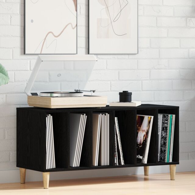 Berkfield Home Record Cabinet Black Oak 100x38x48 cm Engineered Wood - Size: 100 x 38 x 48 cm - image 1