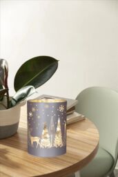 Shatchi 17cm Christmas Decorated Vase Led Silver Glass Vase / Forest