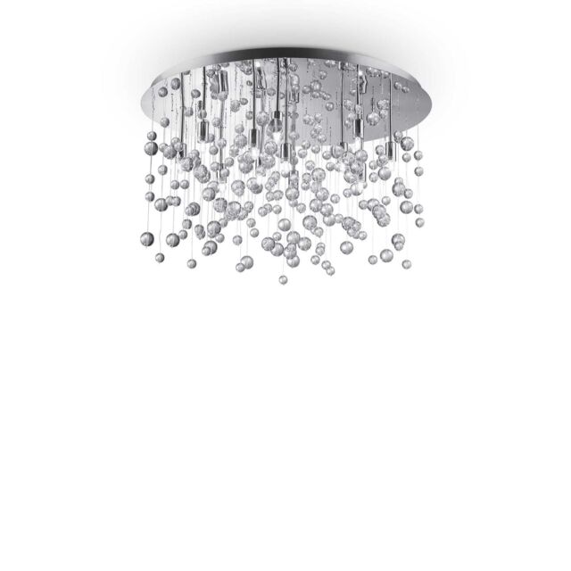 Netlighting Neve 12 Light Large Semi Blown Glass Bubbles Flush Ceiling Pendant Chrome G9 in Grey - image 1