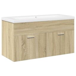 Berkfield Home Bathroom Sink Cabinet with Built-in Basin Sonoma Oak in Brown - thumbnail 2