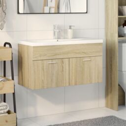 Berkfield Home Bathroom Sink Cabinet with Built-in Basin Sonoma Oak in Brown - thumbnail 3