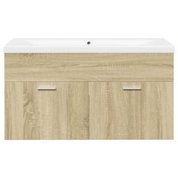 Berkfield Home Bathroom Sink Cabinet with Built-in Basin Sonoma Oak in Brown - thumbnail 4