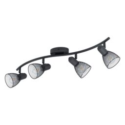 Loops Flush Ceiling 4 Spot Light Colour Black Wave Bracket Mesh Look Shade E14 4x40W - thumbnail 1