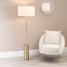 ValueLights Lexy Cream Boucle Shade with Antique Brass Dimmable Floor Lamp & LED Bulb - thumbnail 1
