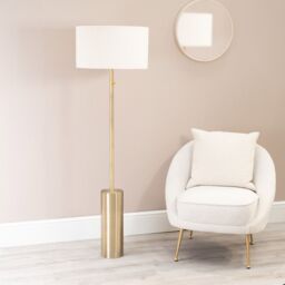 ValueLights Lexy Cream Boucle Shade with Antique Brass Dimmable Floor Lamp & LED Bulb - thumbnail 3