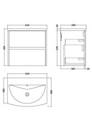 Balterley Chartley 2 Drawer Wall Hung Vanity Basin Unit, Graphite Grey, 600mm in Grey - thumbnail 5